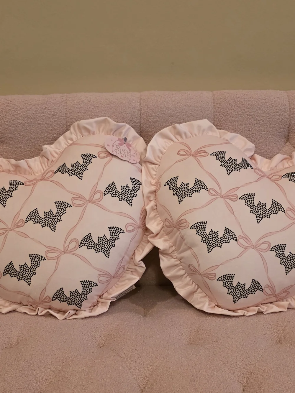 Trick or Chic Pink Bat Print Holiday Pillow